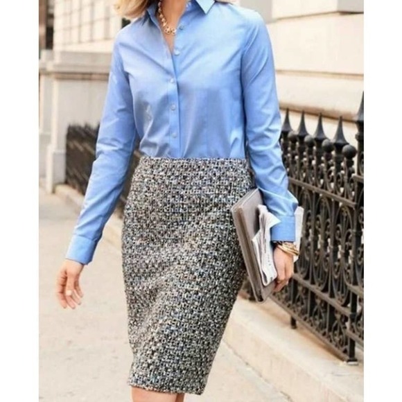 Talbots Petites Blue White Brown Tweed Wool Blend Knee Length Skirt Sz 12P - Picture 1 of 13